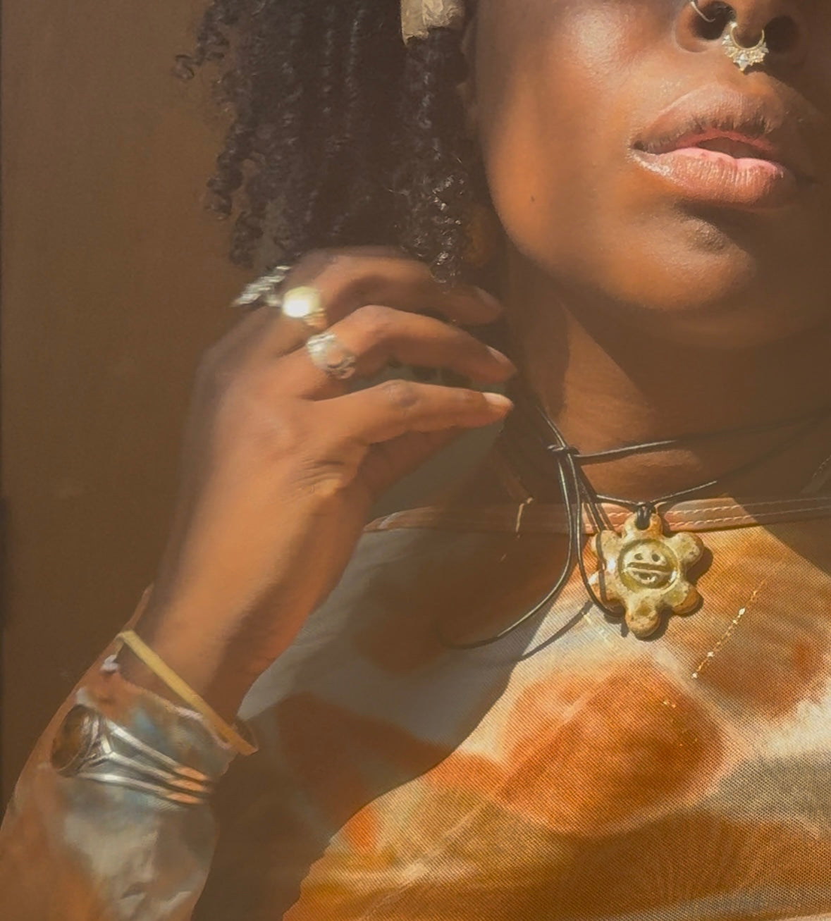 Handmade Taino Sun Necklace – Clay & Wood Ash Glaze | Caribbean