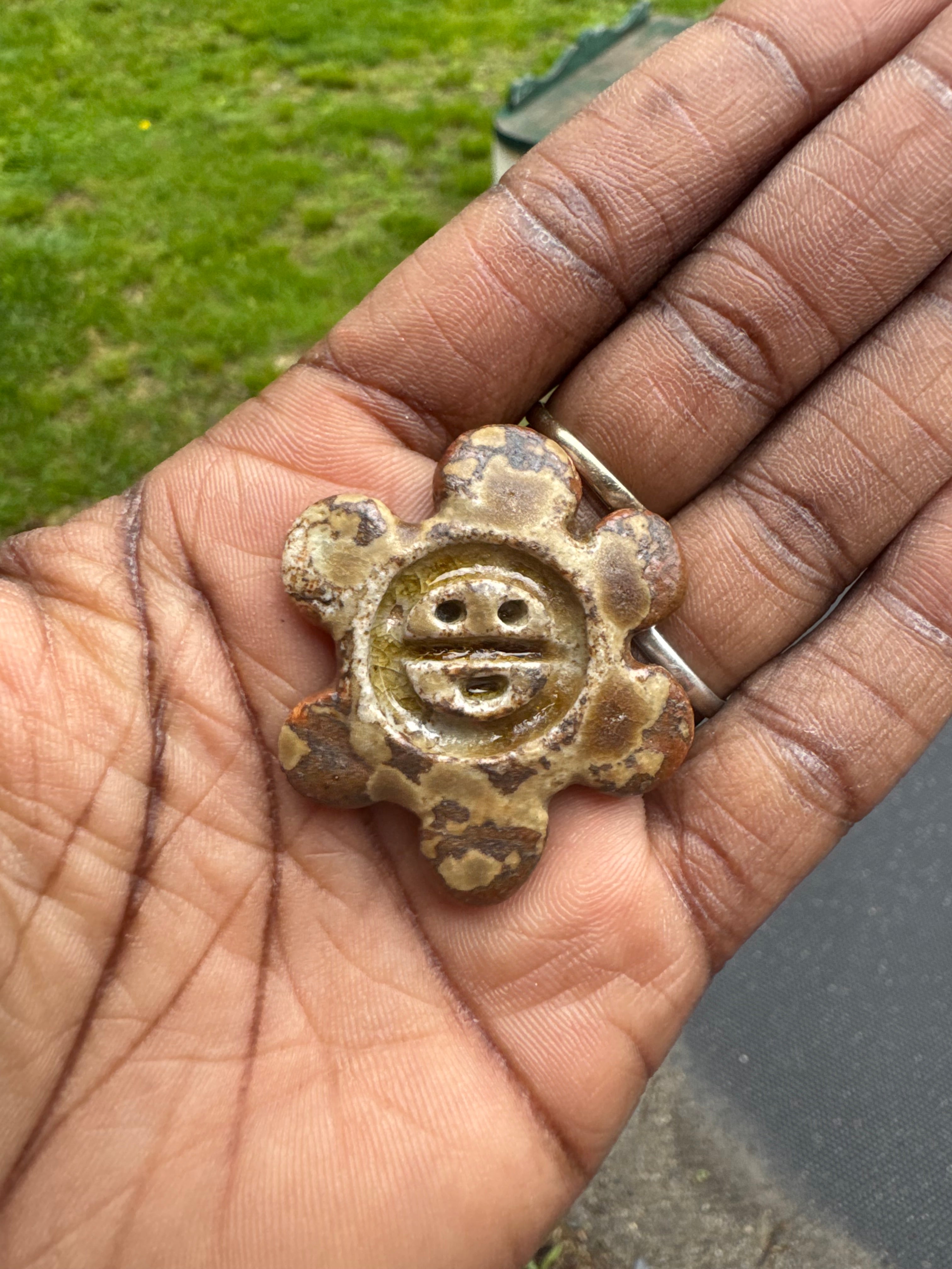 Handmade Taino Sun Necklace – Clay & Wood Ash Glaze | Caribbean